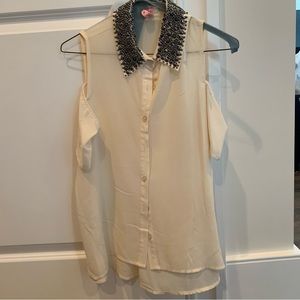 2010s Embellished Sheer Cold Shoulder Blouse
